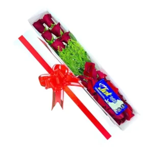 flores en cali: caja de rosas x6 + chocolatina ref 25