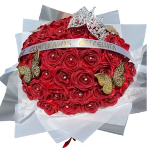 Ramo buchón gigante de 60 rosas eternas rojas para regalo de cumpleaños en Cali