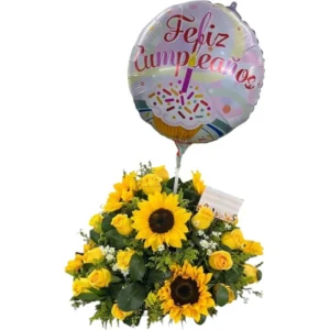 flores en cali: arreglo floral de girasoles y rosas amarillas ref 11