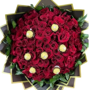 Ramo Buchon de 100 Rosas + Ferreros Rocher (Color de Rosa a Eleccion) ref 20