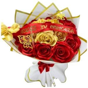 ramo de rosas eternas con frase personalizada + decoración ref 69