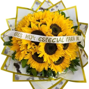 flores en cali: ramo buchon de girasoles +frase personalizada ref 50