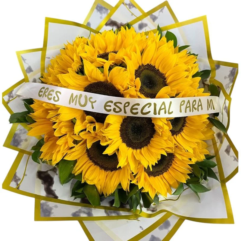 flores en cali: ramo buchon de girasoles +frase personalizada ref 50