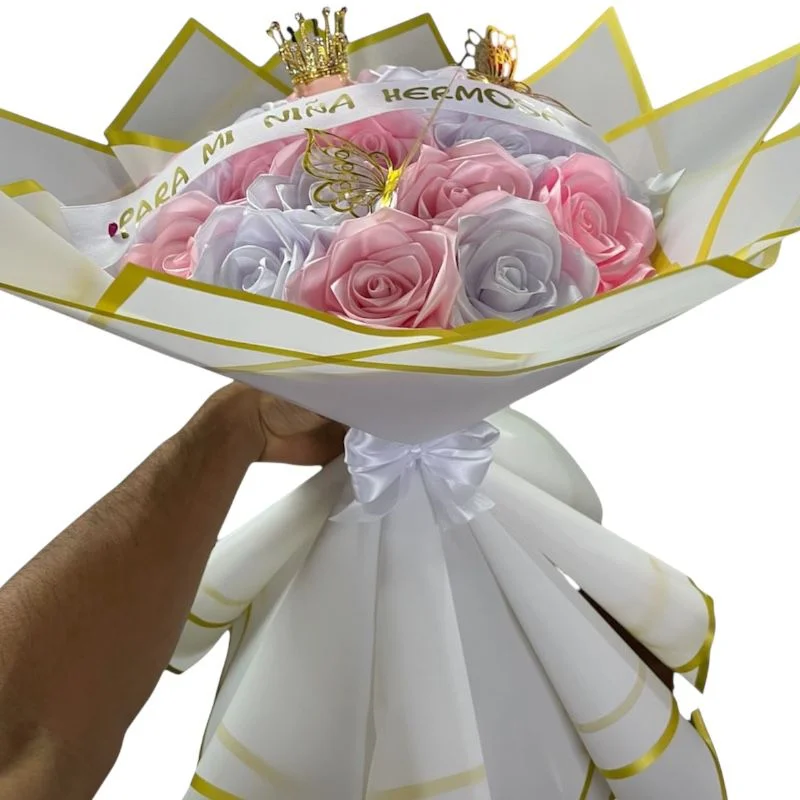 ramo de rosas eternas con frase personalizada + decoracion ref 73