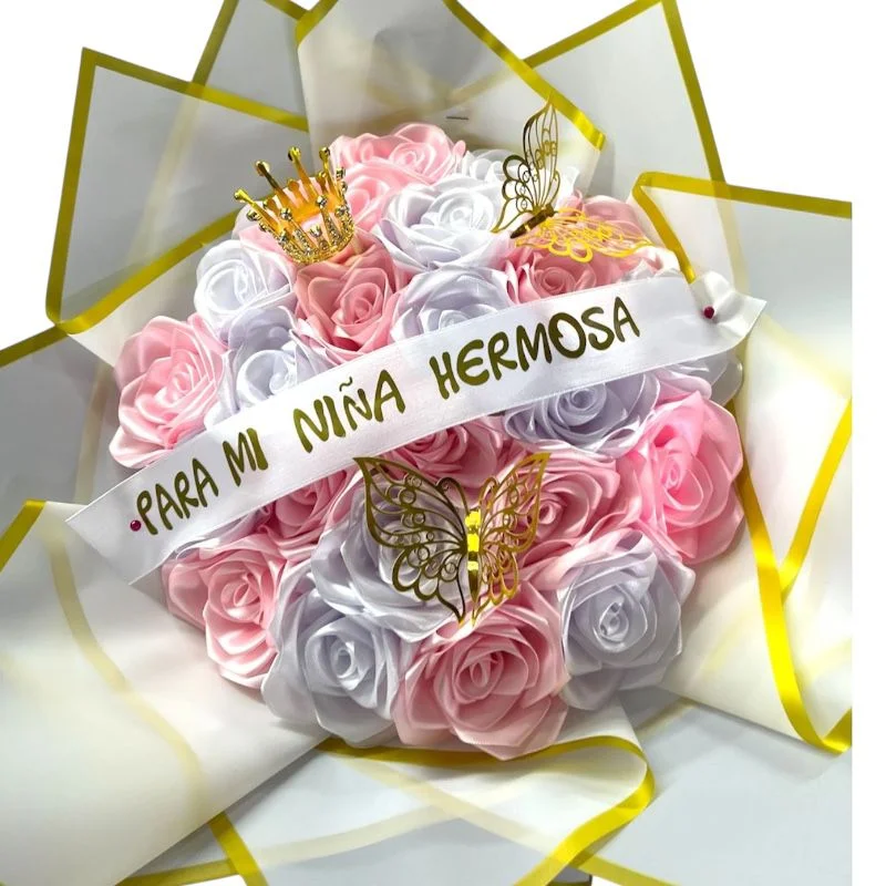 ramo de rosas eternas con frase personalizada + decoracion ref 73