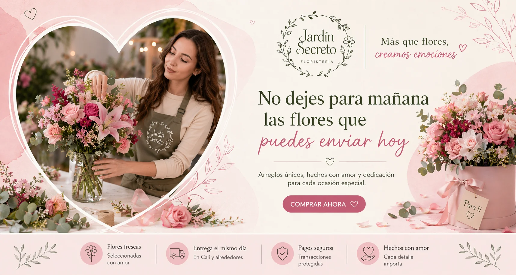 Floristería en Cali Jardín Secreto - Arreglos florales, ramos buchones y rosas a domicilio