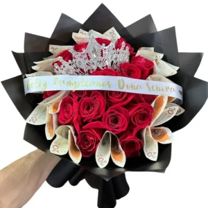 Bouquet de Rosas con Billetes y Tiara ref 144